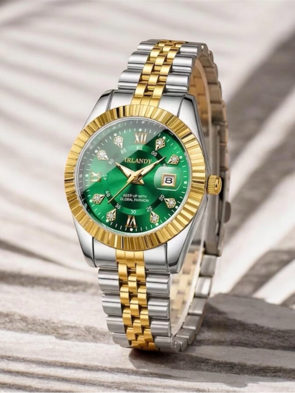 Classic Luxury Two-Tone Watch with Green Dial